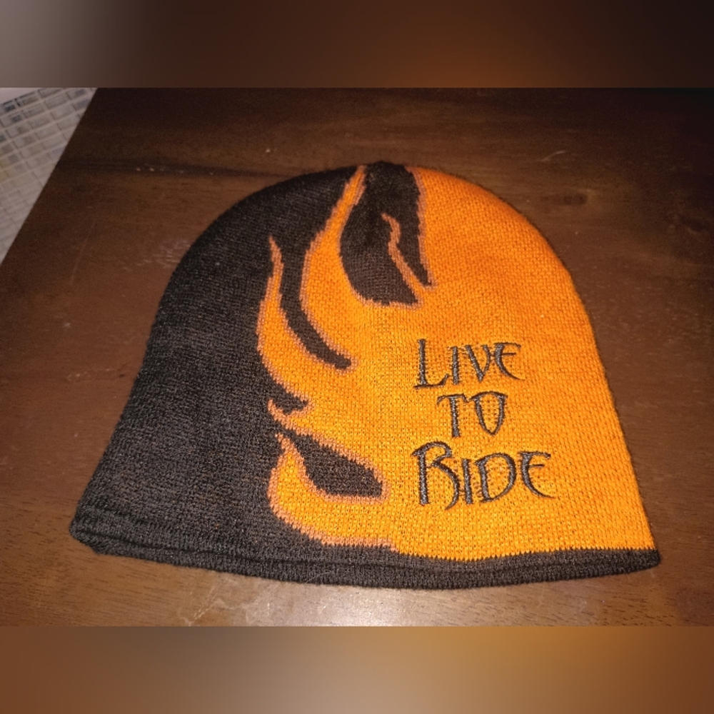 Freeze Warning "Live To Ride" Black Orange Flame Beanie